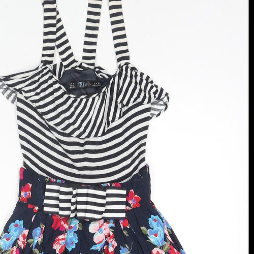 Zara Womens Multicoloured Striped Viscose Tank Dress Size S Square Neck Pullover - Flowers