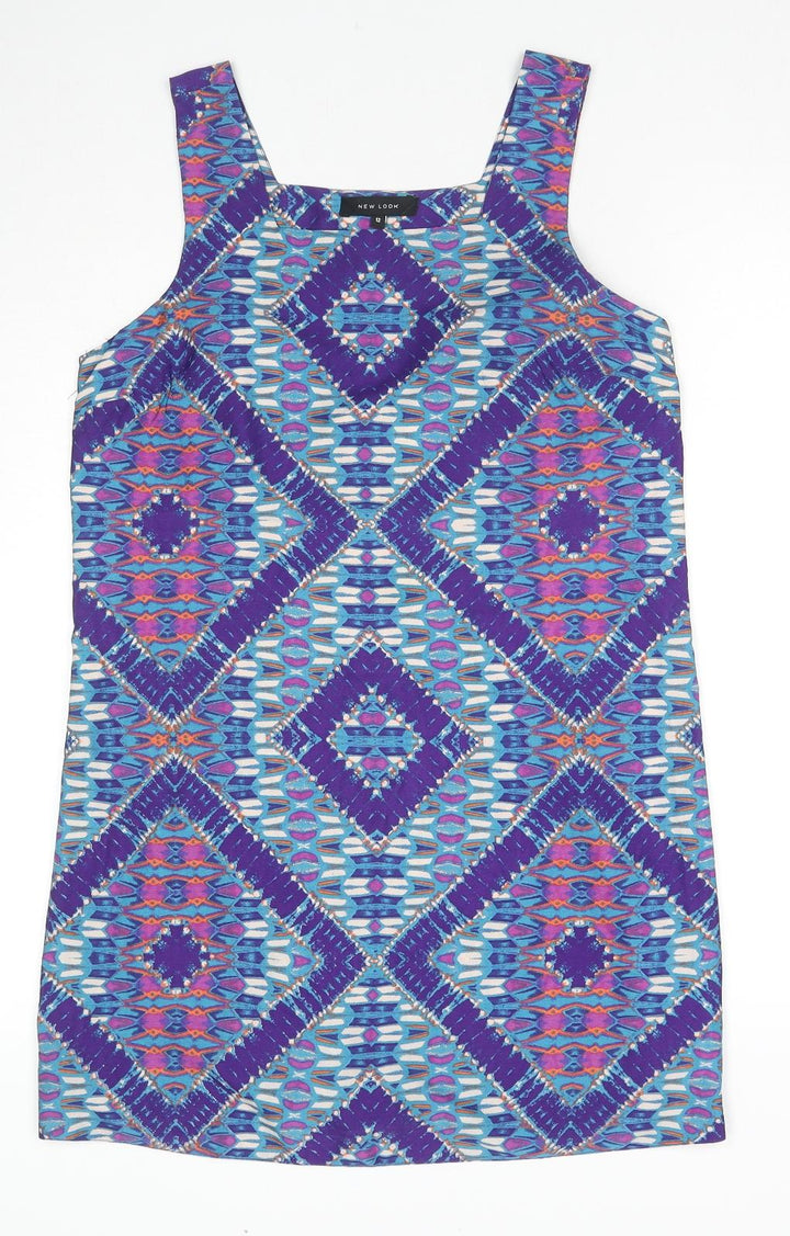 New Look Womens Multicoloured Geometric Polyester Basic Tank Size 12 Square Neck