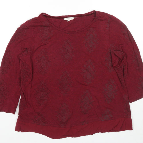 White Stuff Womens Red Floral Viscose Basic Blouse Size 16 Round Neck