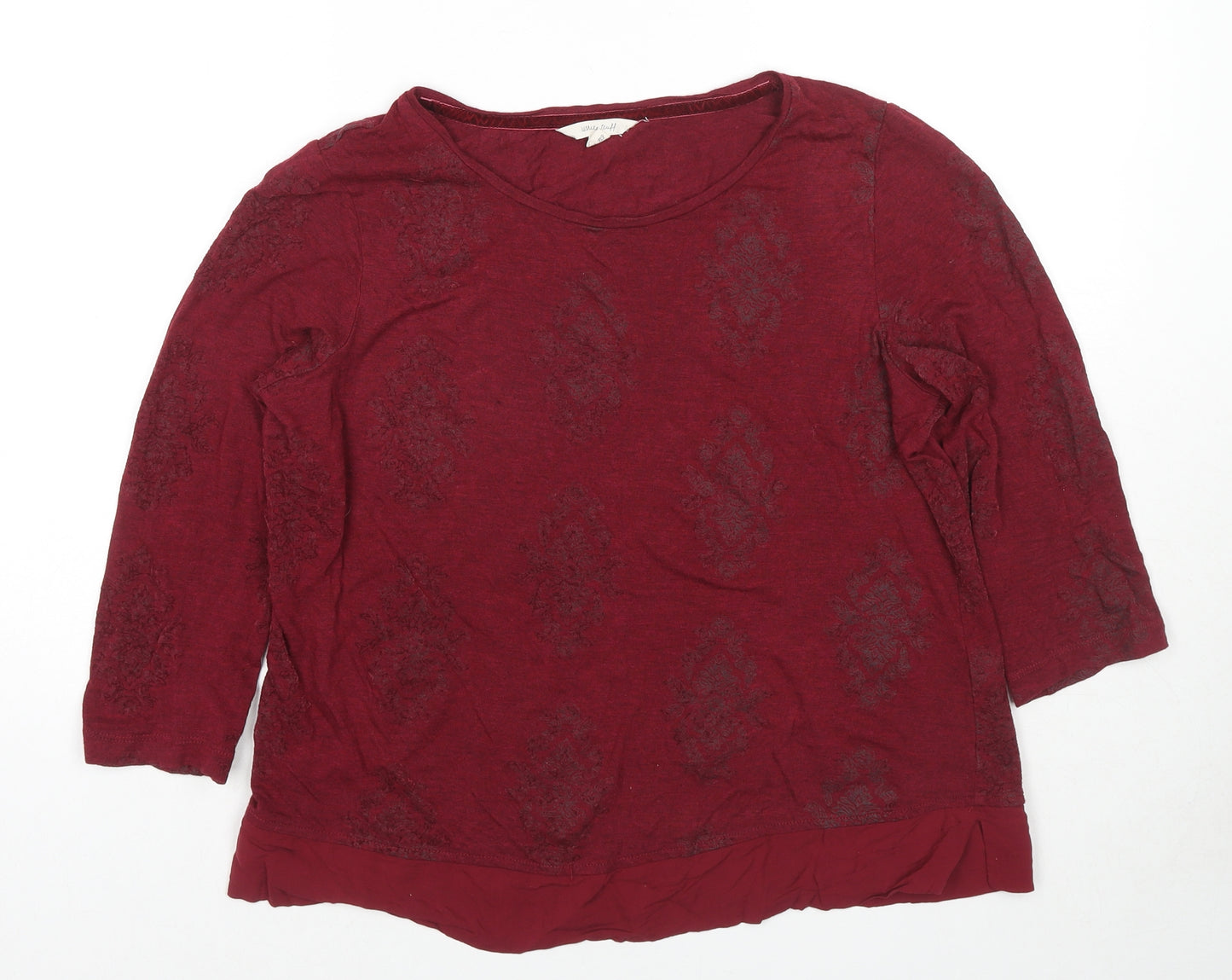White Stuff Womens Red Floral Viscose Basic Blouse Size 16 Round Neck