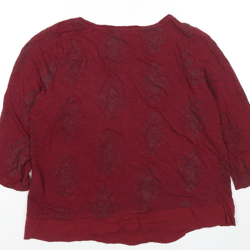 White Stuff Womens Red Floral Viscose Basic Blouse Size 16 Round Neck