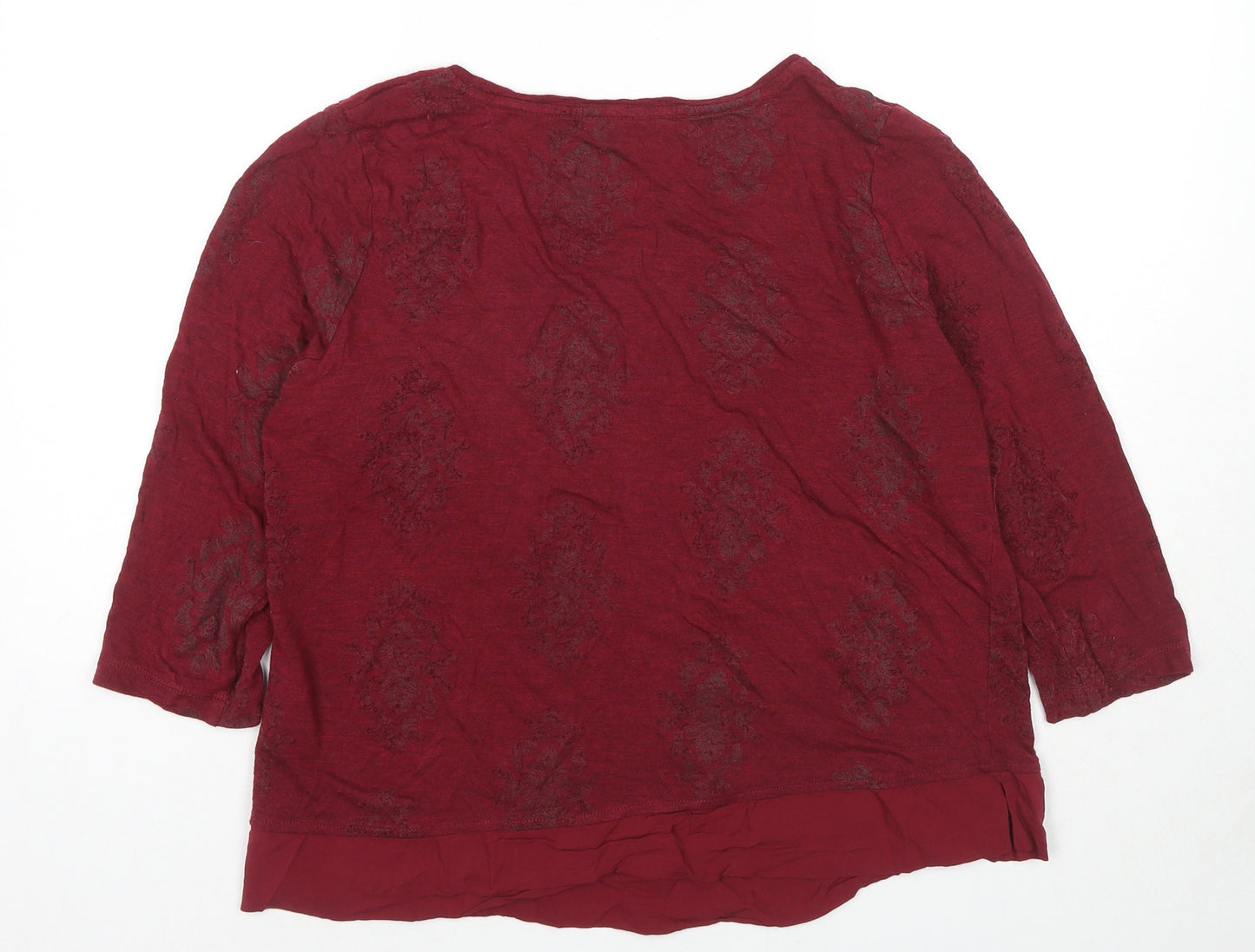 White Stuff Womens Red Floral Viscose Basic Blouse Size 16 Round Neck