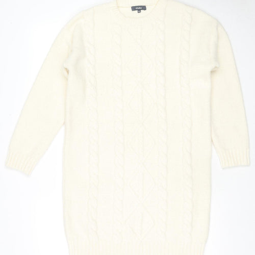 Studio Womens White Round Neck Acrylic Tunic Jumper Size 8 - Size 8-10