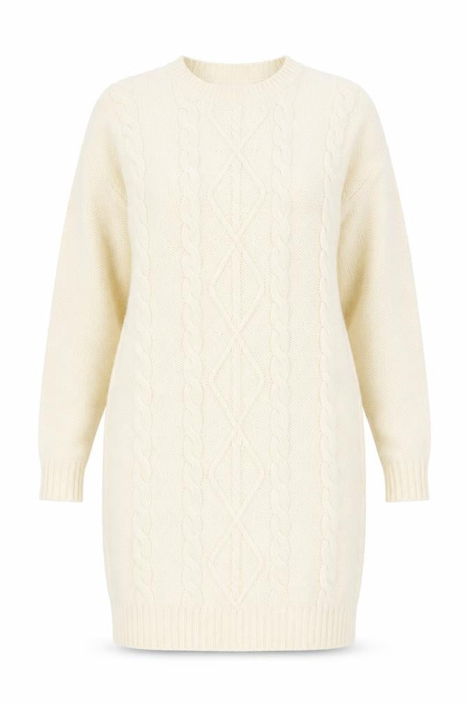 Front view of Studio women’s white round neck acrylic tunic jumper, size UK 8, -, size UK 8-10