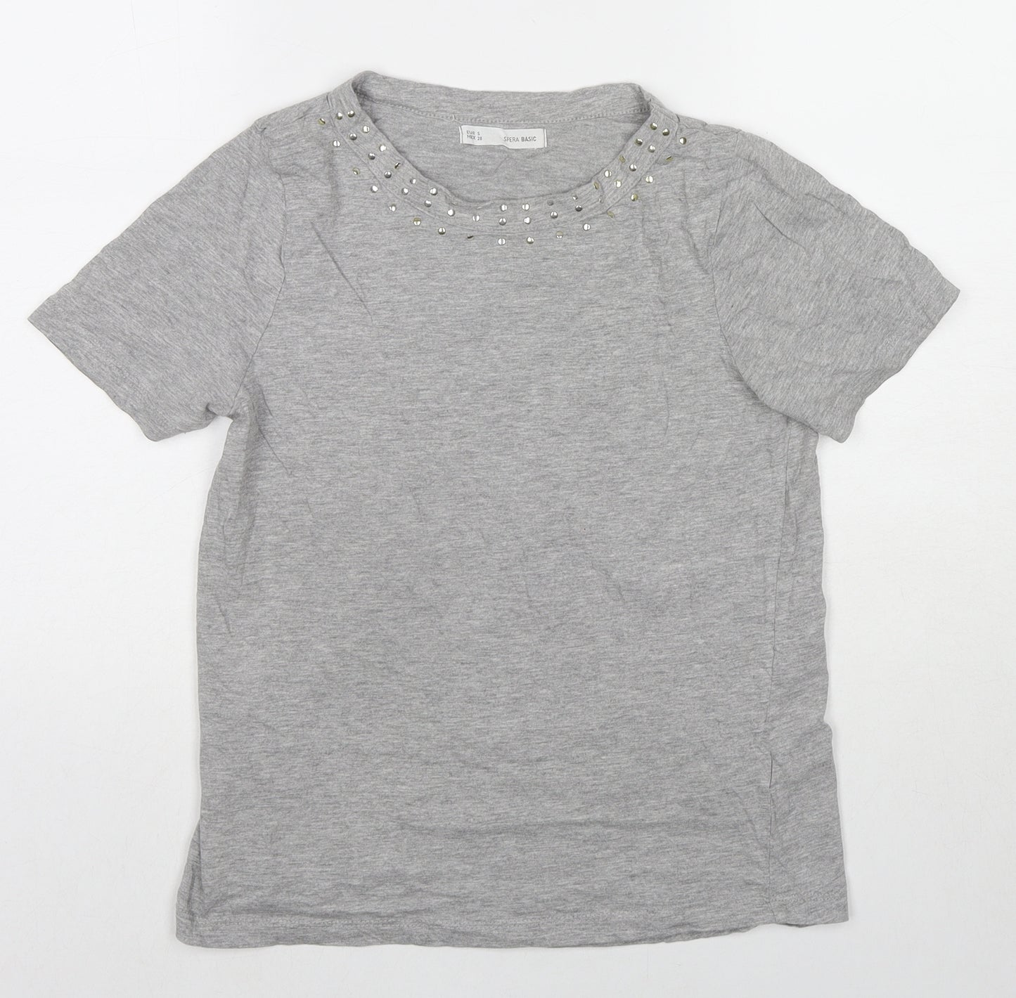 Sfera Womens Grey Polyester Basic T-Shirt Size S Round Neck - Beaded Detail