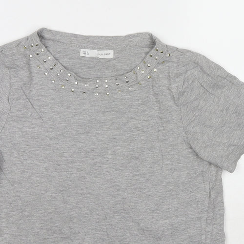 Sfera Womens Grey Polyester Basic T-Shirt Size S Round Neck - Beaded Detail