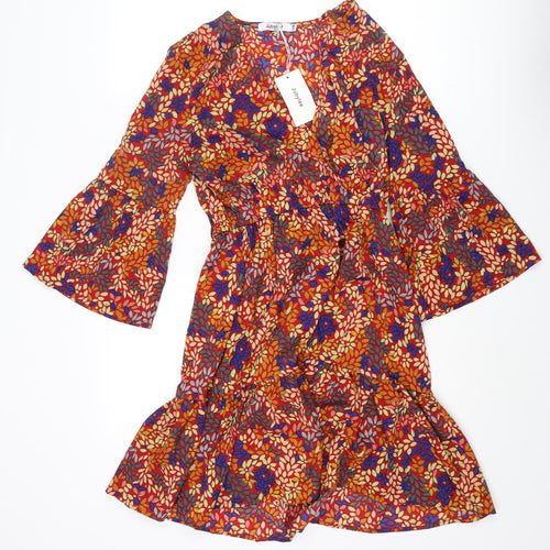 Jubylee Womens Multicoloured Geometric Viscose A-Line Size S V-Neck Pullover - Floral Print Size S-M