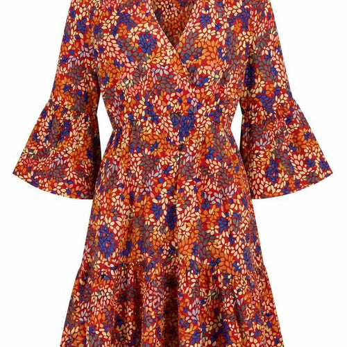 Jubylee Womens Multicoloured Geometric Viscose A-Line Size S V-Neck Pullover - Floral Print Size S-M