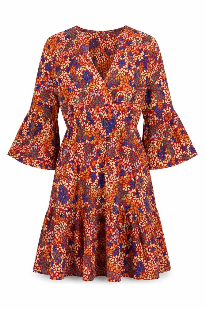 Jubylee Womens Multicoloured Geometric Viscose A-Line Size S V-Neck Pullover - Floral Print Size S-M