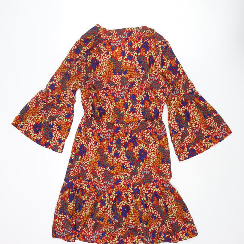 Jubylee Womens Multicoloured Geometric Viscose A-Line Size S V-Neck Pullover - Floral Print Size S-M