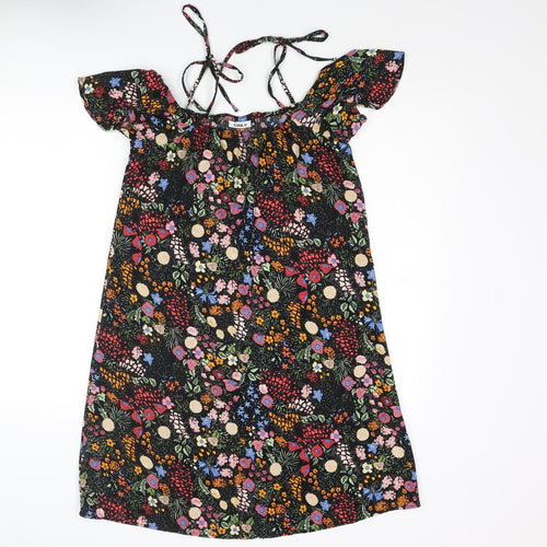 Only Womens Multicoloured Floral Polyester Shift Size 8 Square Neck Tie - Cold Shoulder