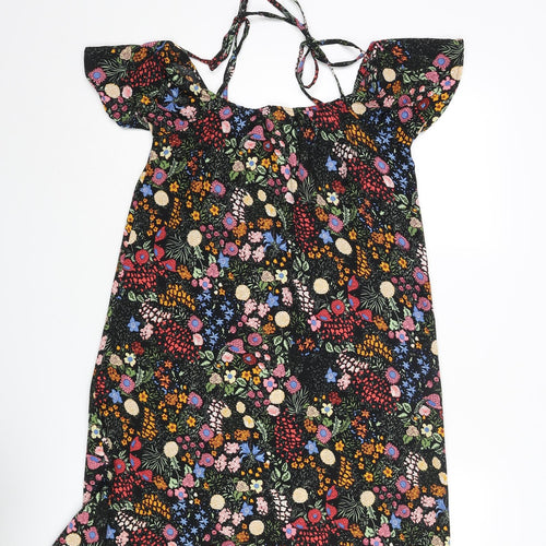 Only Womens Multicoloured Floral Polyester Shift Size 8 Square Neck Tie - Cold Shoulder