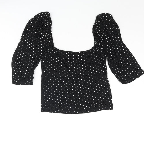 Missguided Womens Black Polka Dot Viscose Cropped Blouse Size 8 Square Neck
