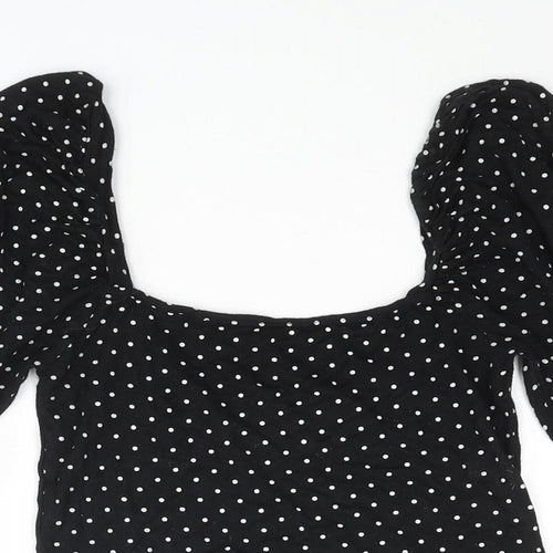 Missguided Womens Black Polka Dot Viscose Cropped Blouse Size 8 Square Neck