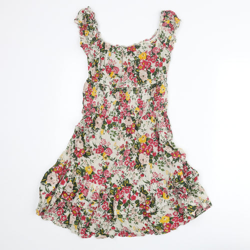 Warehouse Womens Multicoloured Floral Cotton Fit & Flare Size 12 Scoop Neck Pullover - Frill