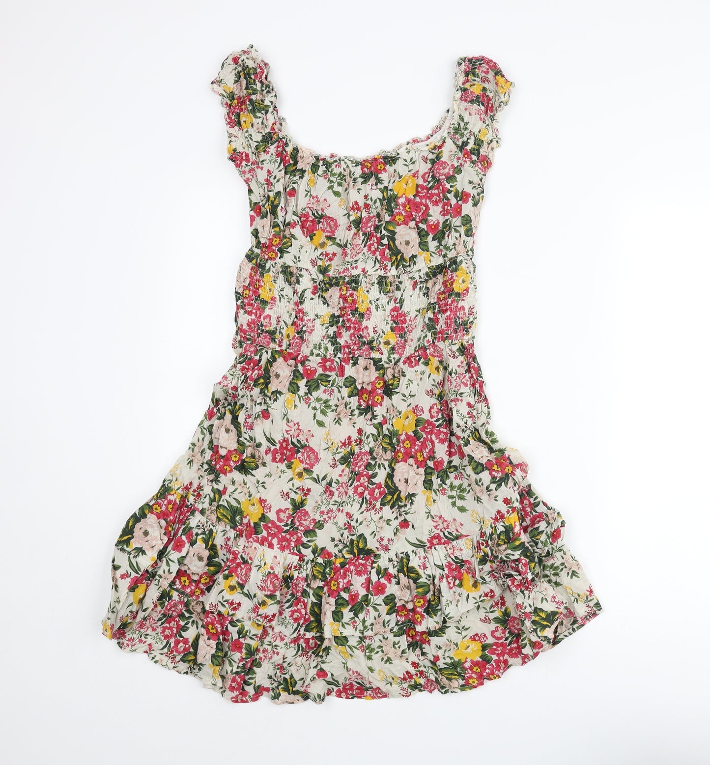 Warehouse Womens Multicoloured Floral Cotton Fit & Flare Size 12 Scoop Neck Pullover - Frill