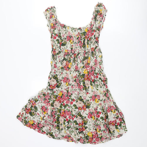 Warehouse Womens Multicoloured Floral Cotton Fit & Flare Size 12 Scoop Neck Pullover - Frill