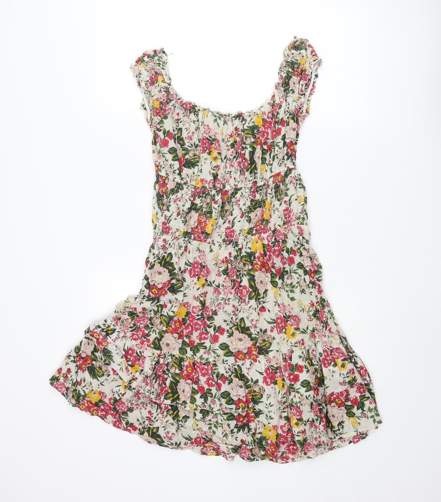 Warehouse Womens Multicoloured Floral Cotton Fit & Flare Size 12 Scoop Neck Pullover - Frill