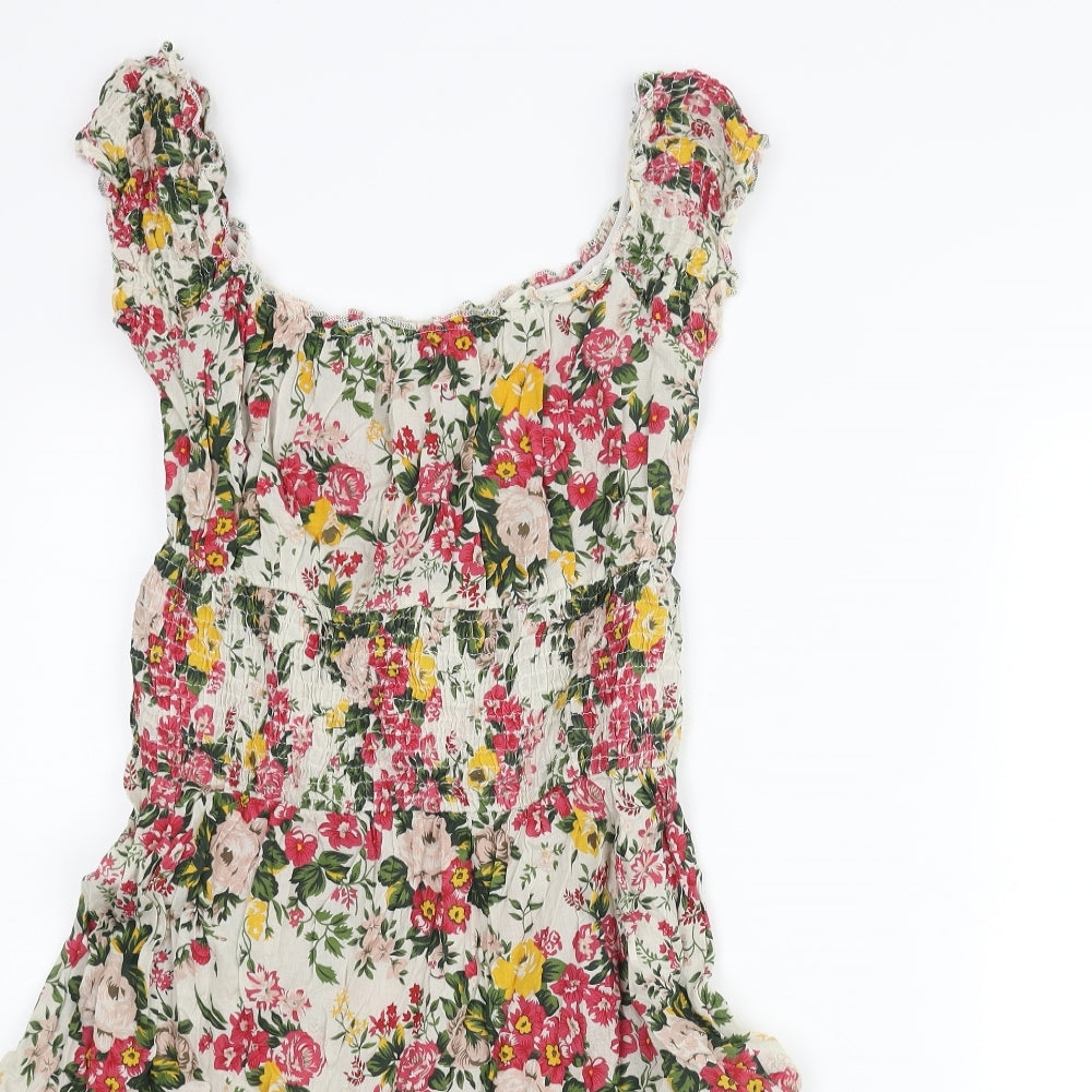 Warehouse Womens Multicoloured Floral Cotton Fit & Flare Size 12 Scoop Neck Pullover - Frill