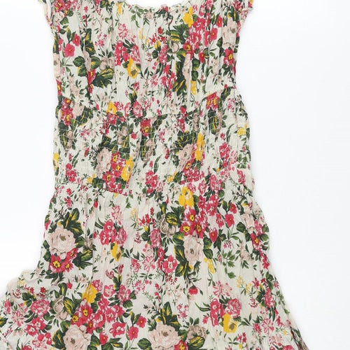 Warehouse Womens Multicoloured Floral Cotton Fit & Flare Size 12 Scoop Neck Pullover - Frill