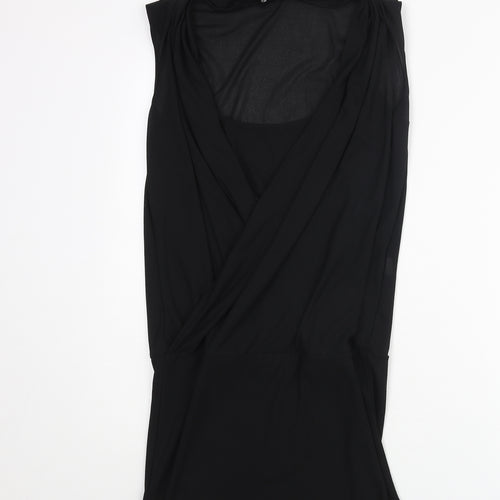 River Island Womens Black Polyester Tunic Blouse Size 10 V-Neck - Layered Wrap Style