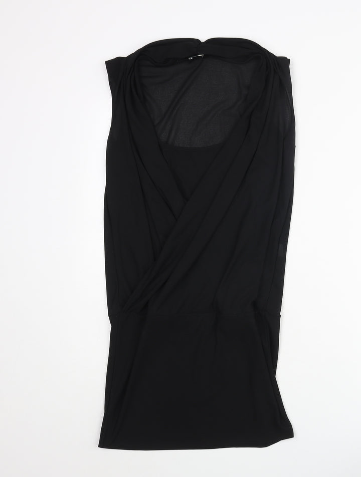 River Island Womens Black Polyester Tunic Blouse Size 10 V-Neck - Layered Wrap Style