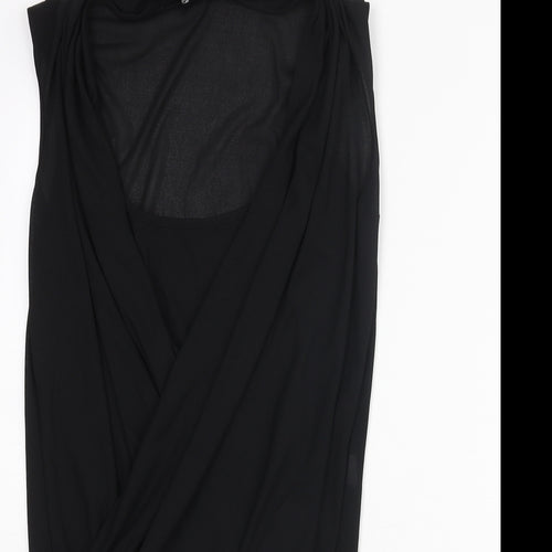 River Island Womens Black Polyester Tunic Blouse Size 10 V-Neck - Layered Wrap Style