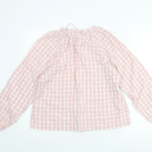 Marks and Spencer Womens Pink Check Cotton Basic Blouse Size 10 Round Neck - Keyhole Neck