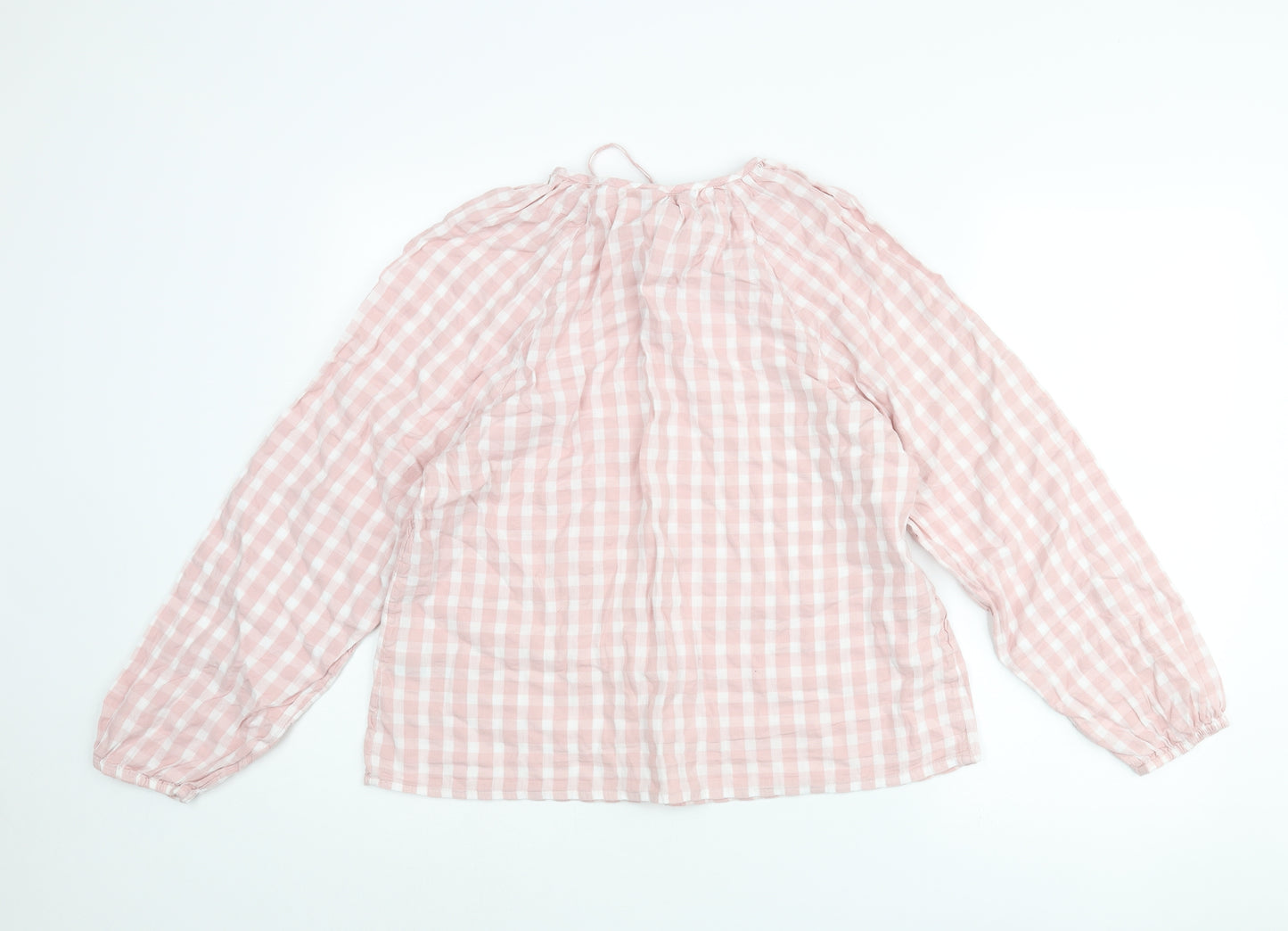 Marks and Spencer Womens Pink Check Cotton Basic Blouse Size 10 Round Neck - Keyhole Neck