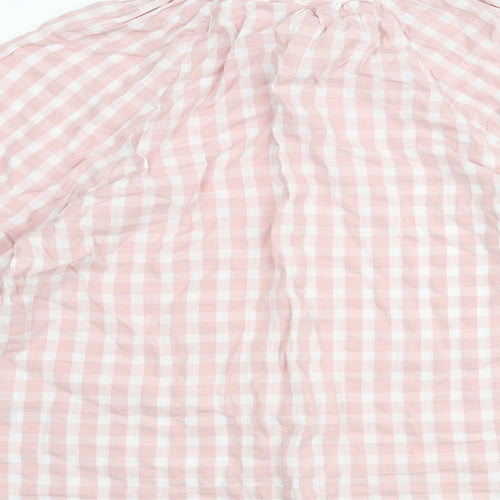 Marks and Spencer Womens Pink Check Cotton Basic Blouse Size 10 Round Neck - Keyhole Neck