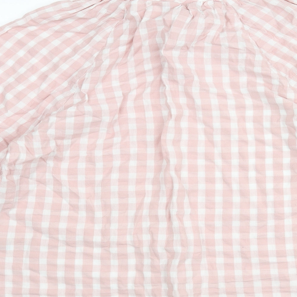 Marks and Spencer Womens Pink Check Cotton Basic Blouse Size 10 Round Neck - Keyhole Neck