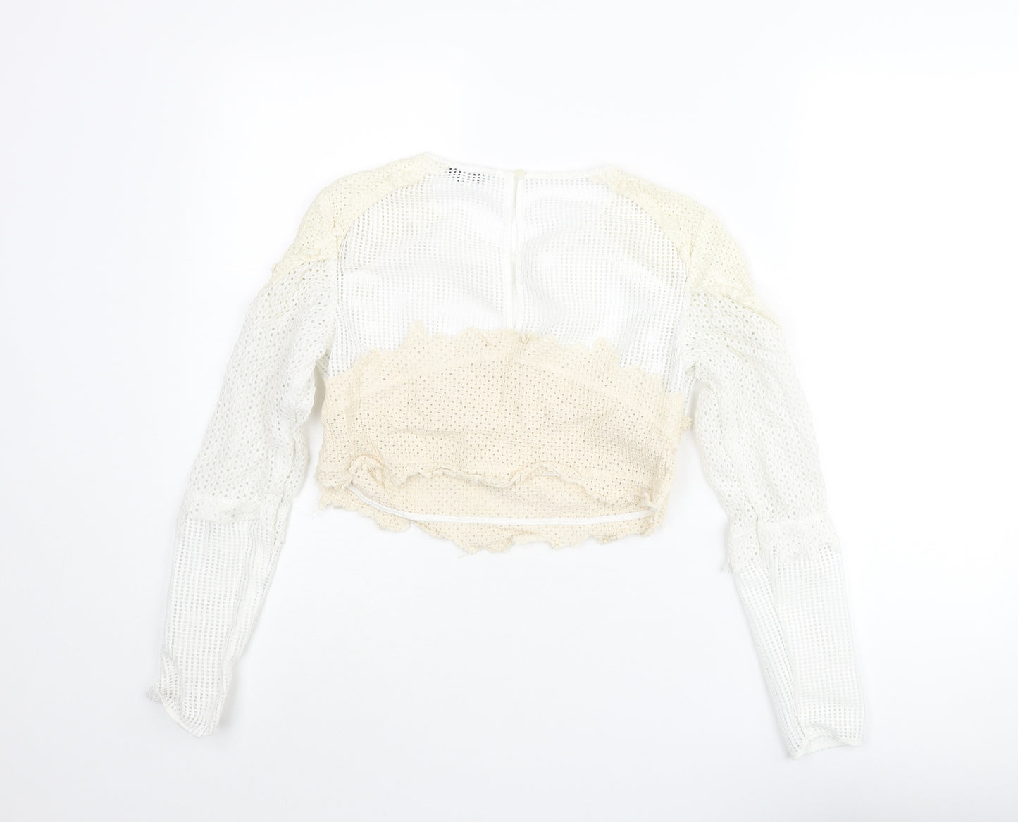 NEXT Womens White Polyester Cropped Blouse Size 8 Round Neck - Lace Detail