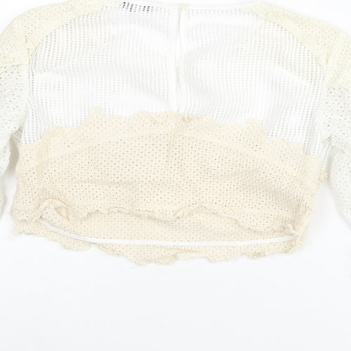 NEXT Womens White Polyester Cropped Blouse Size 8 Round Neck - Lace Detail