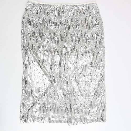 Marks and Spencer Womens Silver Polyester Straight & Pencil Skirt Size 20 Zip - Sequin