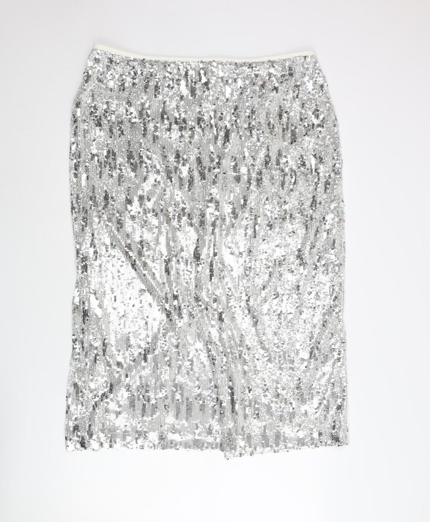 Marks and Spencer Womens Silver Polyester Straight & Pencil Skirt Size 20 Zip - Sequin