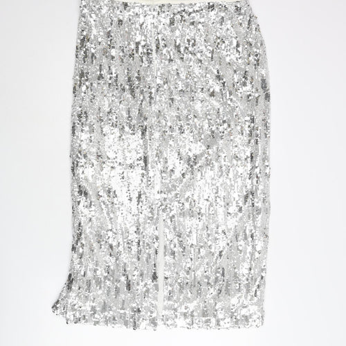 Marks and Spencer Womens Silver Polyester Straight & Pencil Skirt Size 20 Zip - Sequin
