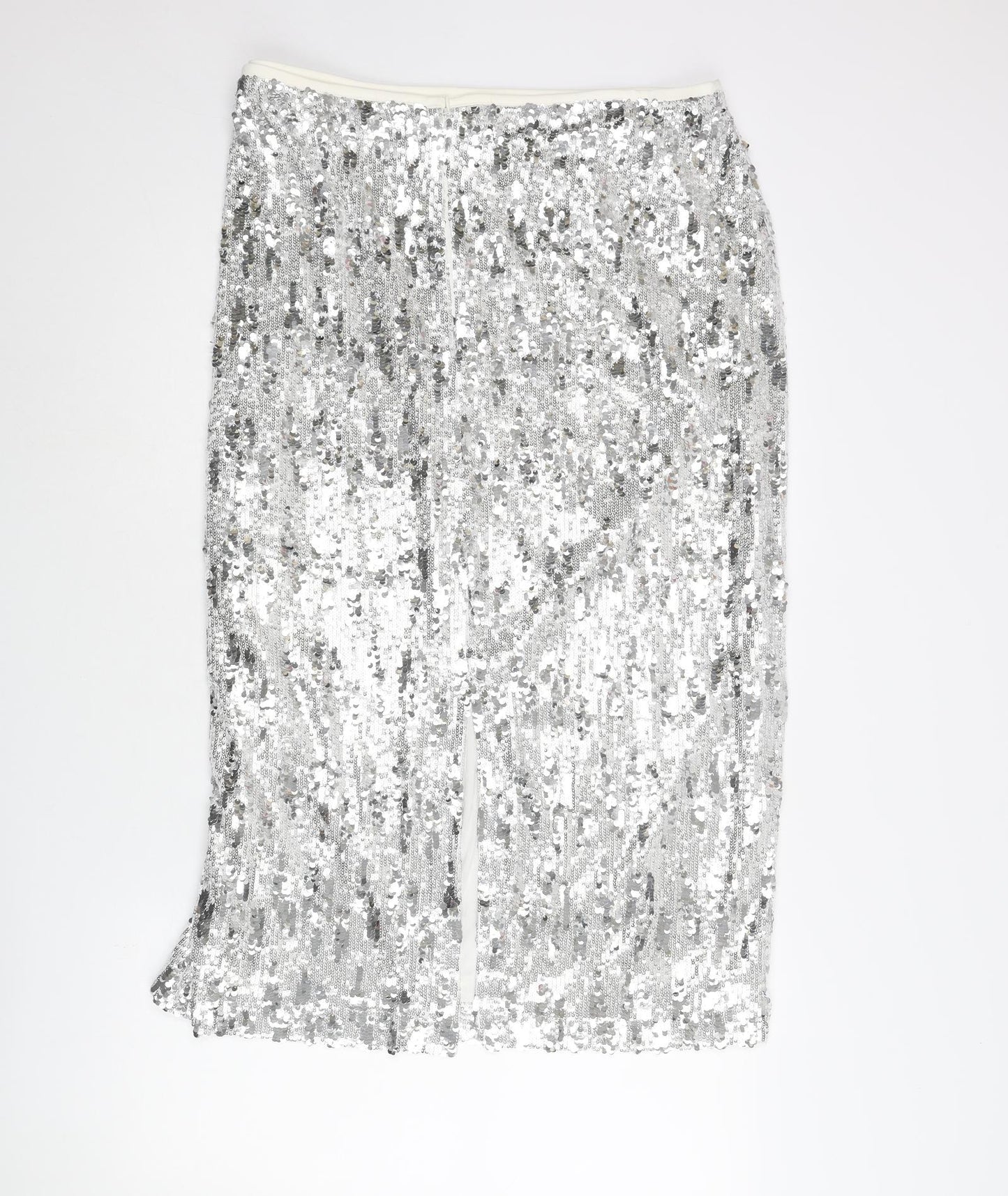 Marks and Spencer Womens Silver Polyester Straight & Pencil Skirt Size 20 Zip - Sequin