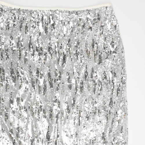 Marks and Spencer Womens Silver Polyester Straight & Pencil Skirt Size 20 Zip - Sequin