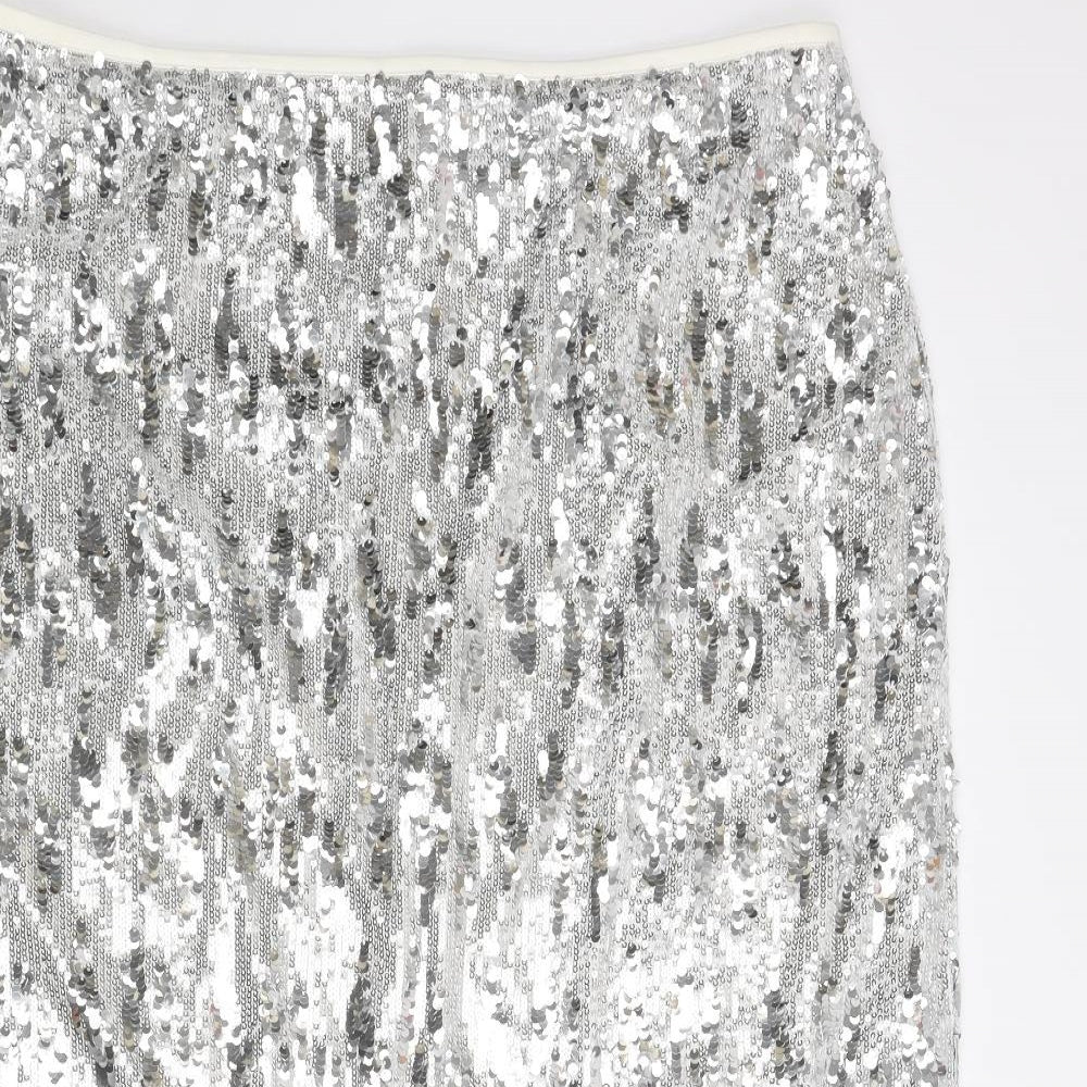 Marks and Spencer Womens Silver Polyester Straight & Pencil Skirt Size 20 Zip - Sequin