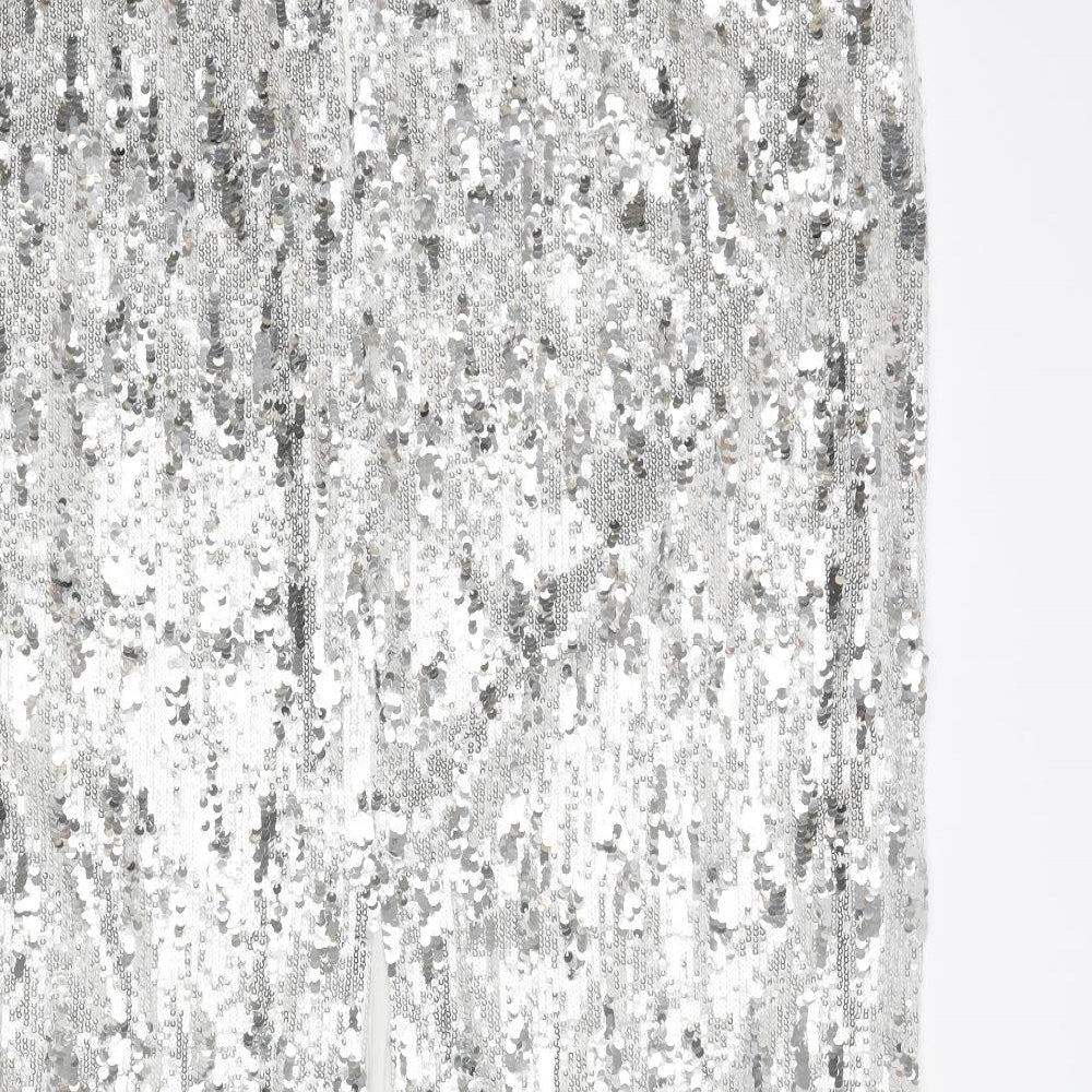 Marks and Spencer Womens Silver Polyester Straight & Pencil Skirt Size 20 Zip - Sequin
