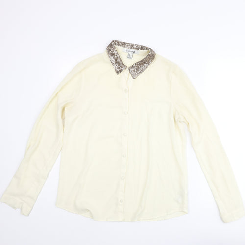 FOREVER 21 Womens Yellow Polyester Basic Blouse Size M Collared - Sequin Collar