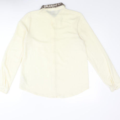 FOREVER 21 Womens Yellow Polyester Basic Blouse Size M Collared - Sequin Collar