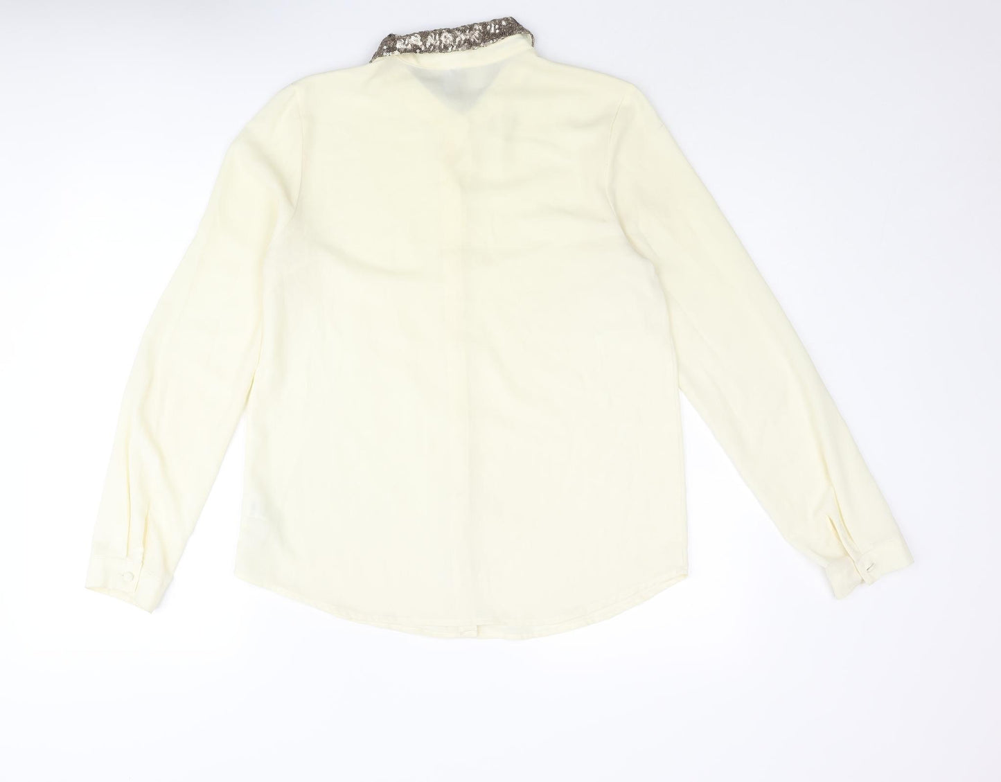 FOREVER 21 Womens Yellow Polyester Basic Blouse Size M Collared - Sequin Collar