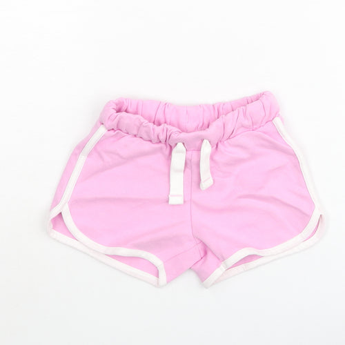 Marks and Spencer Girls Pink Cotton Sweat Shorts Size 2-3 Years Regular Drawstring
