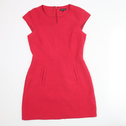 Warehouse Womens Pink Polyester A-Line Size 12 Round Neck Zip