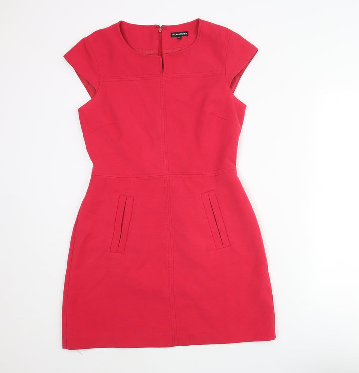 Warehouse Womens Pink Polyester A-Line Size 12 Round Neck Zip