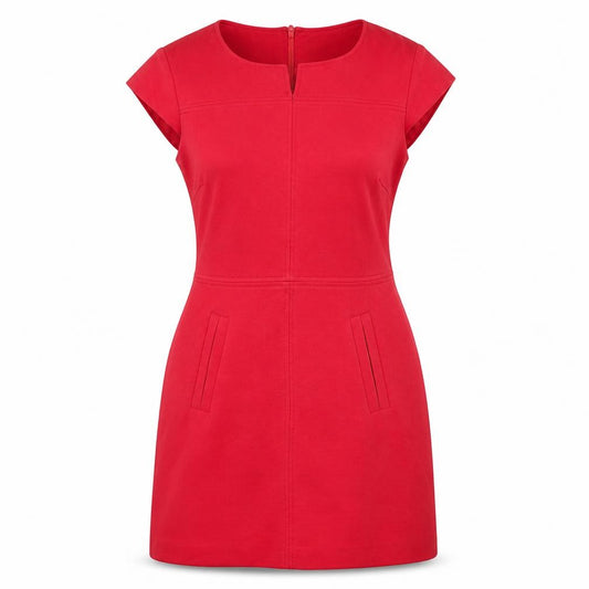 Front view of Warehouse women’s pink polyester a-line, size UK 12, round neck zip