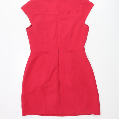 Warehouse Womens Pink Polyester A-Line Size 12 Round Neck Zip