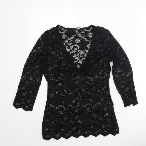 ASOS Womens Black Nylon Basic Blouse Size 12 V-Neck