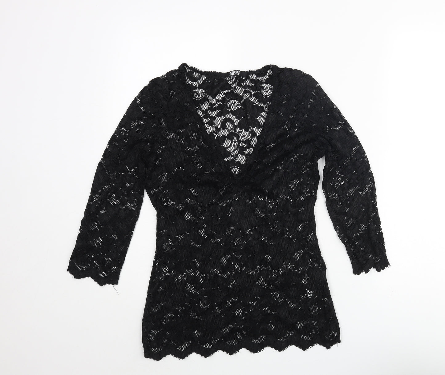 ASOS Womens Black Nylon Basic Blouse Size 12 V-Neck